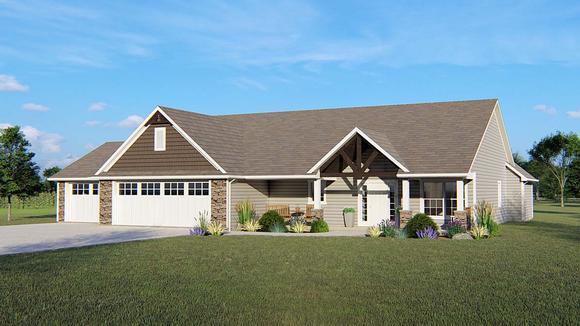 Country, Craftsman, Ranch House Plan 51878 with 3 Beds, 3 Baths, 3 Car Garage Elevation