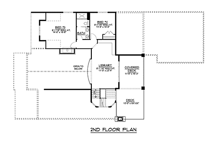 Craftsman House Plan 51880 with 4 Beds, 3 Baths, 2 Car Garage Second Level Plan