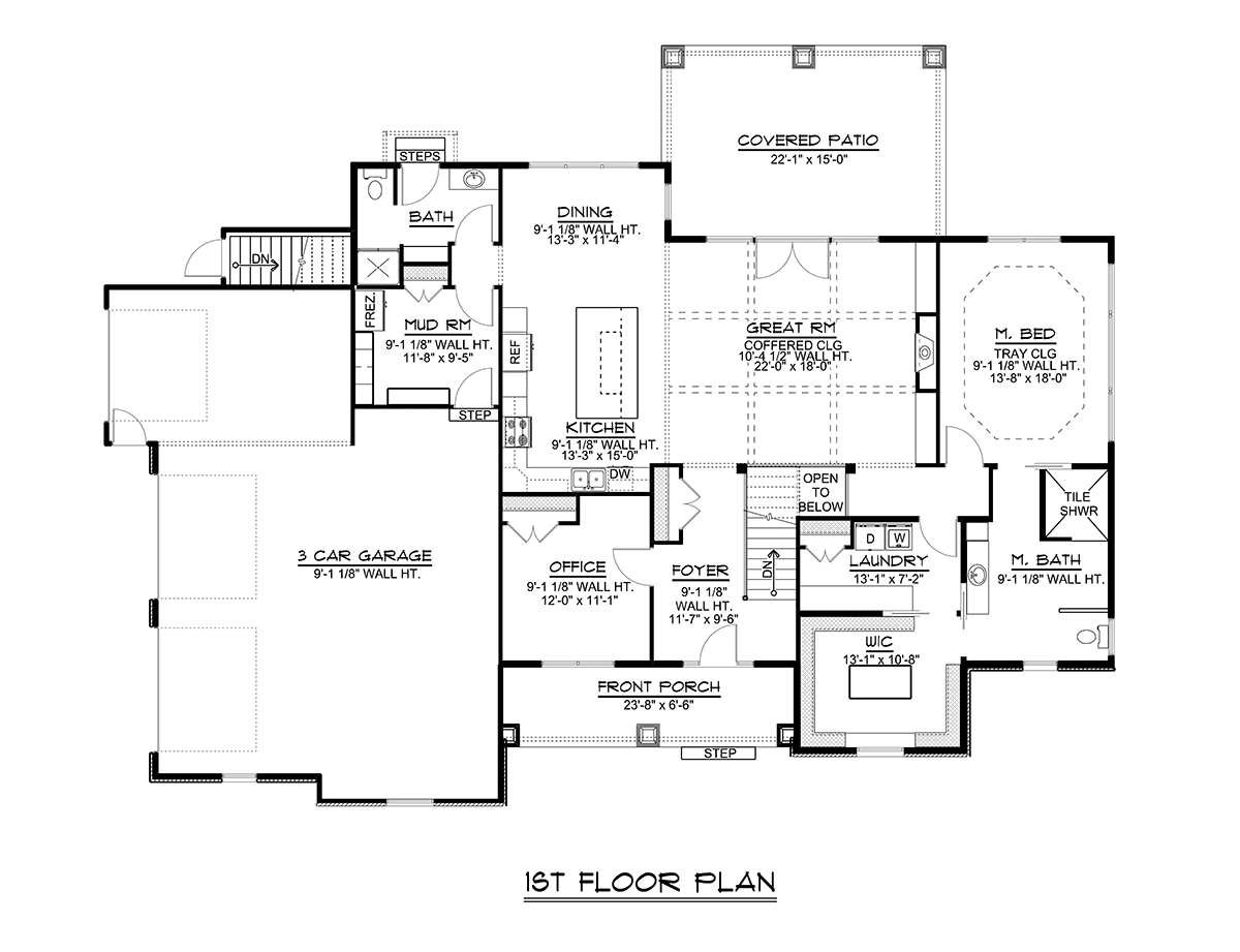Country, Craftsman, Traditional House Plan 51882 with 3 Beds, 3 Baths, 3 Car Garage Level One