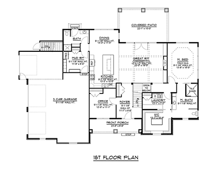Country, Craftsman, Traditional House Plan 51882 with 3 Beds, 3 Baths, 3 Car Garage First Level Plan