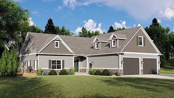 Bungalow, Country, Craftsman, Traditional House Plan 51890 with 3 Beds, 3 Baths, 2 Car Garage Elevation