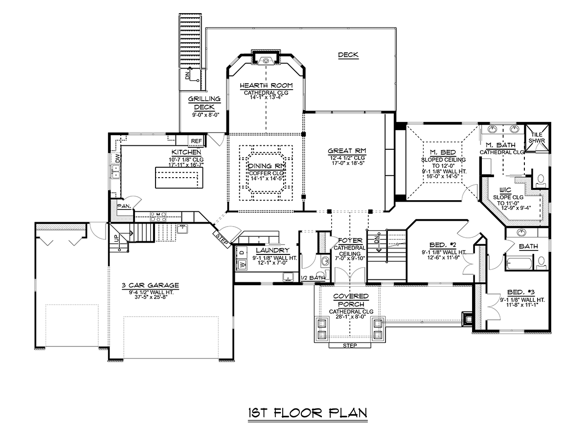 Bungalow, Cottage, Country, Craftsman, Ranch, Traditional House Plan 51894 with 3 Beds, 3 Baths, 3 Car Garage Level One