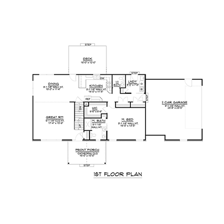 Bungalow, Country, Craftsman, Farmhouse, Traditional House Plan 51896 with 4 Beds, 3 Baths, 2 Car Garage First Level Plan