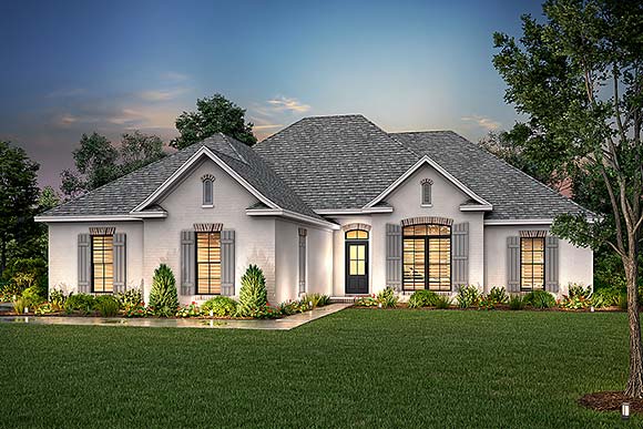 Country, European, French Country House Plan 51901 with 4 Beds, 2 Baths, 2 Car Garage Elevation