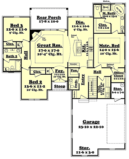Country, French Country House Plan 51906 with 3 Beds, 3 Baths, 2 Car Garage First Level Plan