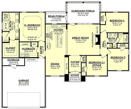 Country, European, French Country House Plan 51915 with 4 Beds, 2 Baths, 2 Car Garage First Level Plan