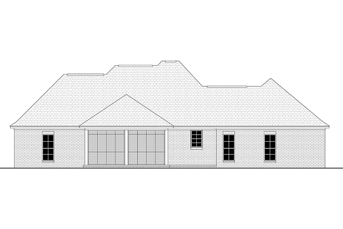 Country, European, French Country House Plan 51915 with 4 Beds, 2 Baths, 2 Car Garage Rear Elevation
