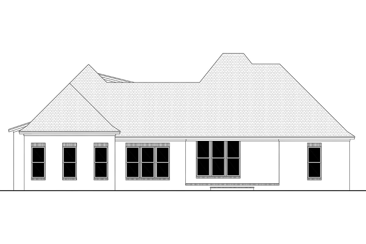 European, French Country, Traditional Plan with 2405 Sq. Ft., 3 Bedrooms, 3 Bathrooms, 2 Car Garage Rear Elevation