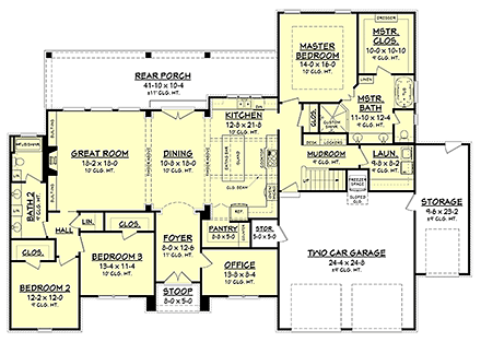 Country, European, French Country House Plan 51951 with 3 Beds, 2 Baths, 2 Car Garage First Level Plan