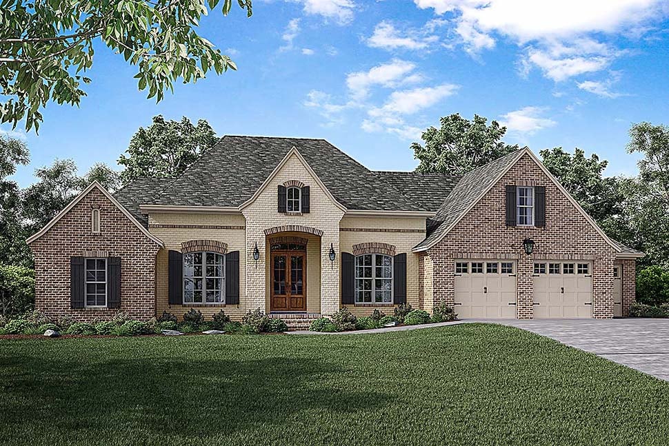 Country, European, French Country Plan with 2487 Sq. Ft., 3 Bedrooms, 2 Bathrooms, 2 Car Garage Picture 2