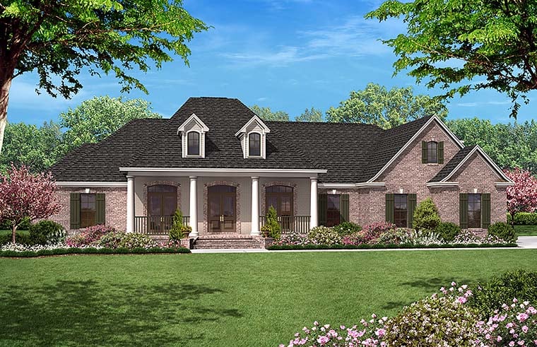 European, French Country Plan with 2500 Sq. Ft., 4 Bedrooms, 4 Bathrooms, 2 Car Garage Elevation