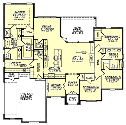 European, French Country House Plan 51955 with 4 Beds, 3 Baths, 2 Car Garage First Level Plan