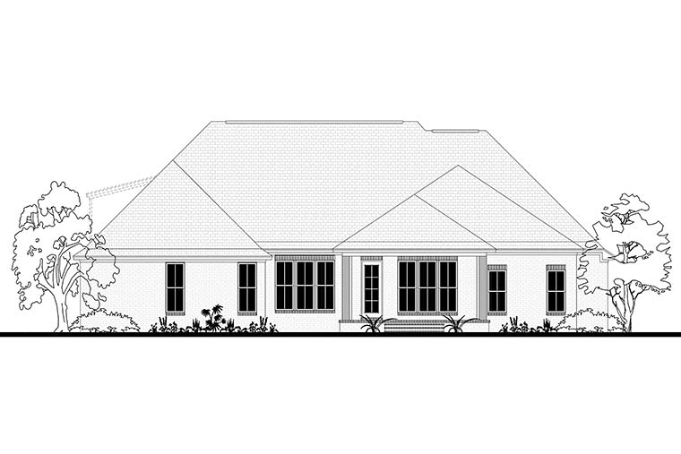 European, French Country Plan with 2404 Sq. Ft., 4 Bedrooms, 3 Bathrooms, 2 Car Garage Rear Elevation