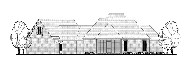 Country, French Country, Traditional Plan with 2024 Sq. Ft., 3 Bedrooms, 2 Bathrooms, 2 Car Garage Rear Elevation