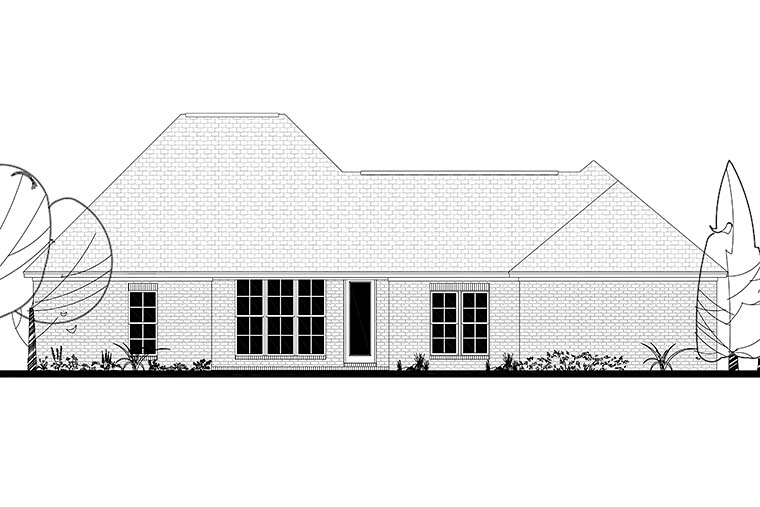 Country, French Country, Traditional Plan with 2053 Sq. Ft., 4 Bedrooms, 2 Bathrooms, 2 Car Garage Rear Elevation