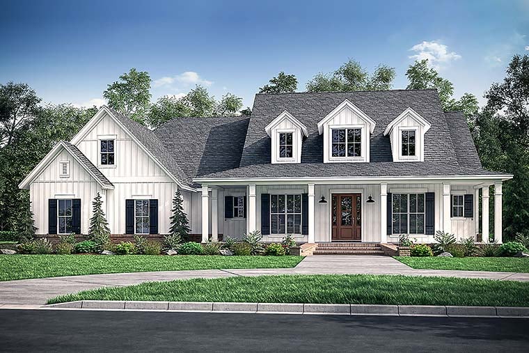 Country, Farmhouse, Southern House Plan 51974 with 4 Beds, 4 Baths, 3 Car Garage Elevation