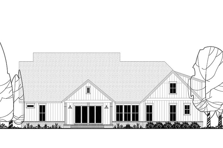 Country, Farmhouse, Southern House Plan 51974 with 4 Beds, 4 Baths, 3 Car Garage Rear Elevation