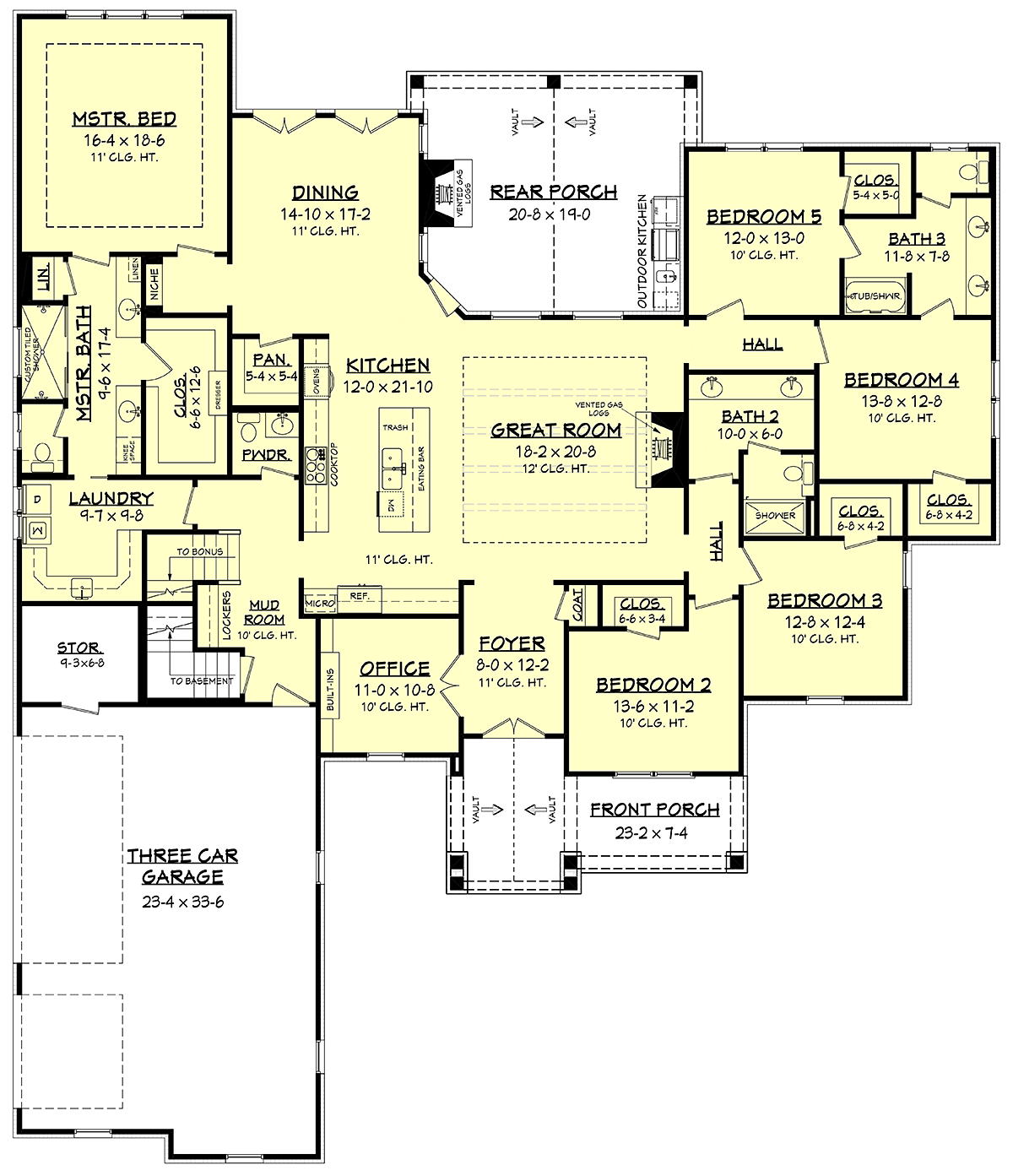 Cottage, Craftsman, Southern House Plan 51978 with 5 Beds, 4 Baths, 3 Car Garage Alternate Level One