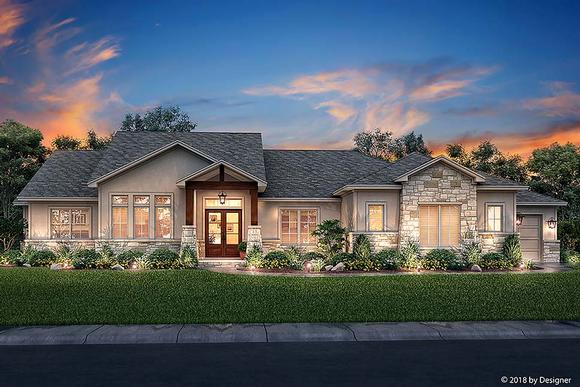 Bungalow, Contemporary, Cottage, Craftsman, Tuscan House Plan 51982 with 3 Beds, 3 Baths, 3 Car Garage Elevation