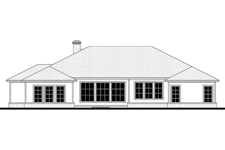Country, Ranch, Traditional House Plan 51983 with 4 Beds, 4 Baths, 3 Car Garage Rear Elevation