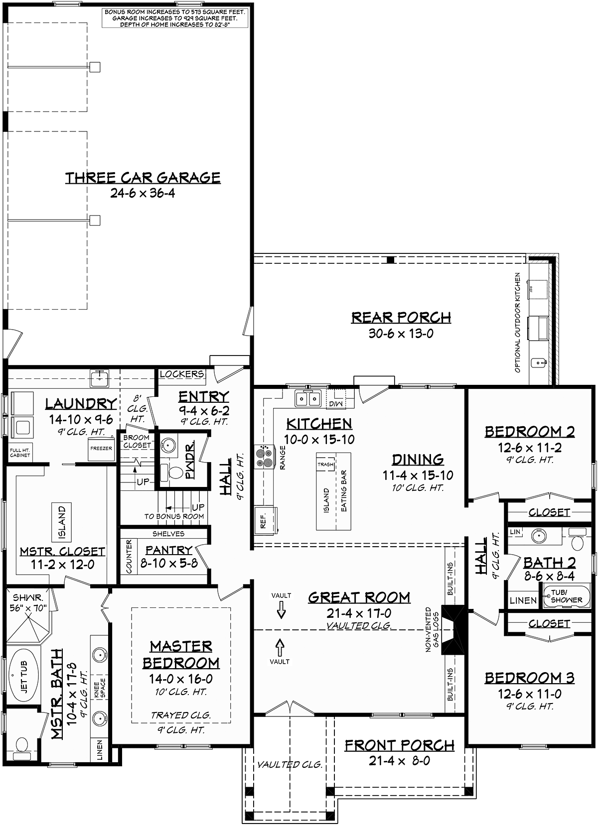 Country, Farmhouse, Southern House Plan 51984 with 3 Beds, 3 Baths, 2 Car Garage Alternate Level One
