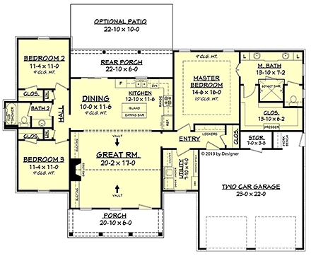 Country, Craftsman, Farmhouse, Southern House Plan 51985 with 3 Beds, 2 Baths, 2 Car Garage First Level Plan