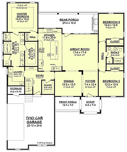 Country, European, Traditional House Plan 51986 with 3 Beds, 2 Baths, 2 Car Garage First Level Plan
