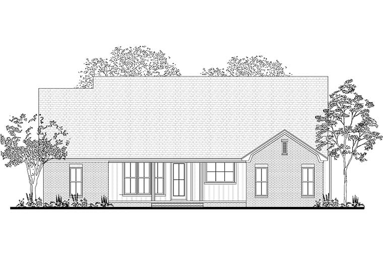 Country, European, Traditional Plan with 2165 Sq. Ft., 3 Bedrooms, 2 Bathrooms, 2 Car Garage Rear Elevation