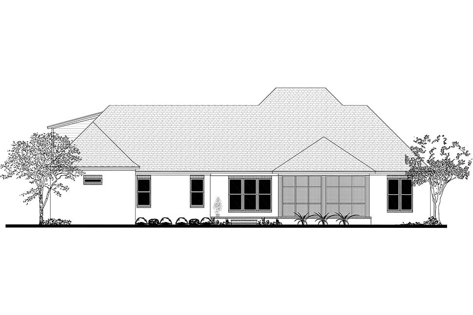 French Country, Southern House Plan 51989 with 3 Beds, 2 Baths, 3 Car Garage Rear Elevation