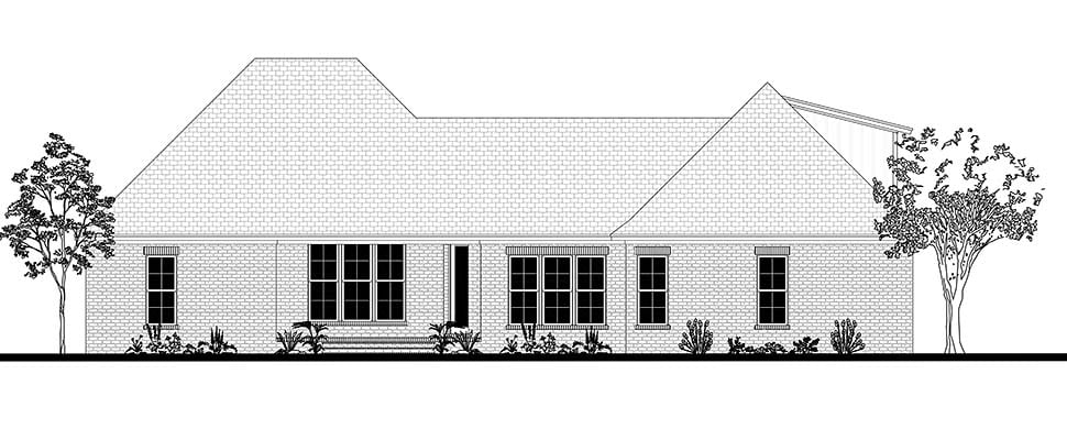 Country, Farmhouse, Traditional Plan with 2281 Sq. Ft., 4 Bedrooms, 2 Bathrooms, 2 Car Garage Rear Elevation