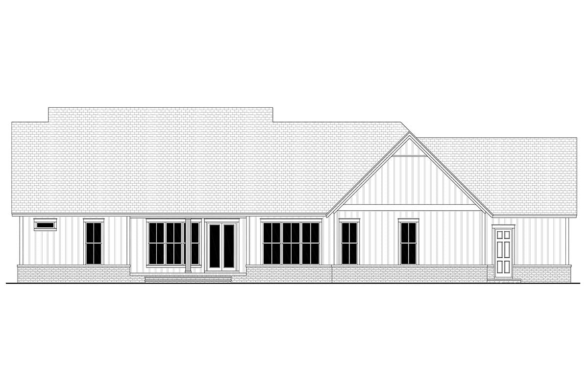 Country, Farmhouse, Southern House Plan 51999 with 4 Beds, 4 Baths, 3 Car Garage Rear Elevation