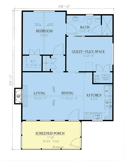 Cabin, Cottage, Country House Plan 52011 with 1 Beds, 1 Baths First Level Plan