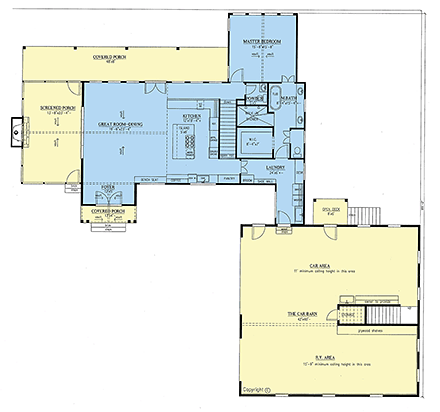 Country, Craftsman, Ranch House Plan 52013 with 3 Beds, 3 Baths, 3 Car Garage First Level Plan