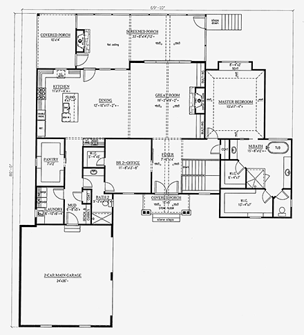 Country, Craftsman House Plan 52018 with 4 Beds, 4 Baths, 4 Car Garage First Level Plan