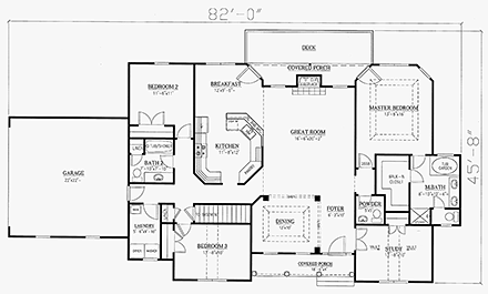 Country, Traditional House Plan 52019 with 3 Beds, 3 Baths, 2 Car Garage First Level Plan