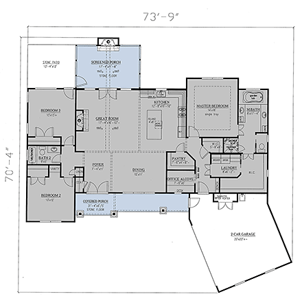 Craftsman House Plan 52020 with 3 Beds, 2 Baths, 2 Car Garage First Level Plan
