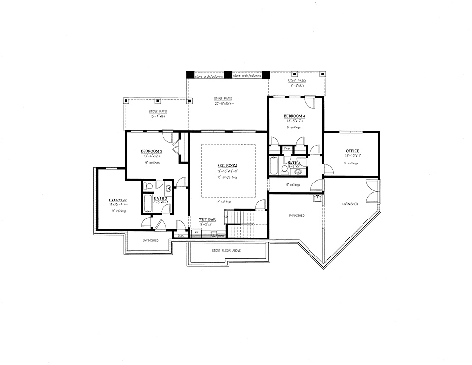 Cottage, Craftsman House Plan 52026 with 4 Beds, 4 Baths, 3 Car Garage Lower Level