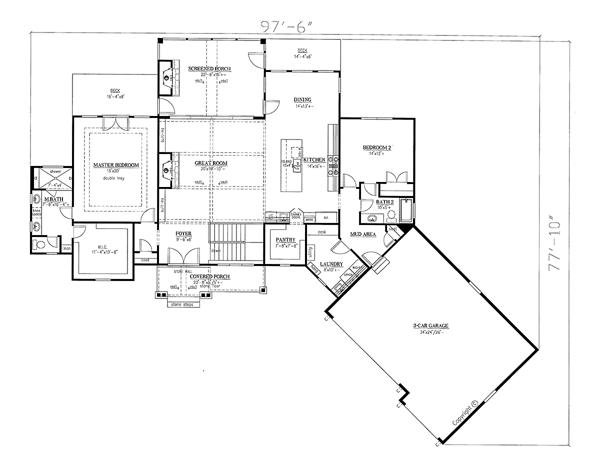 Cottage, Craftsman House Plan 52026 with 4 Beds, 4 Baths, 3 Car Garage Level One