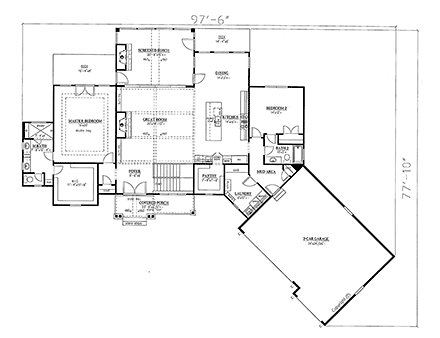 Cottage, Craftsman House Plan 52026 with 4 Beds, 4 Baths, 3 Car Garage First Level Plan