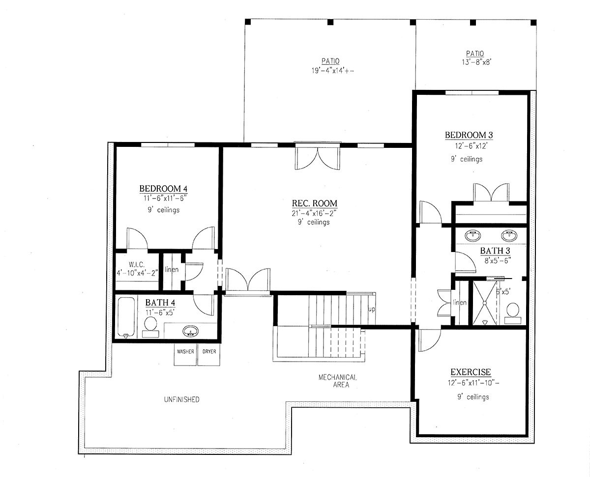 Craftsman, Farmhouse, One-Story House Plan 52028 with 4 Beds, 4 Baths, 2 Car Garage Lower Level Plan
