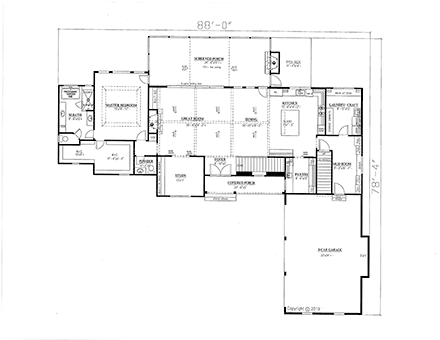 Craftsman House Plan 52029 with 4 Beds, 4 Baths, 3 Car Garage First Level Plan