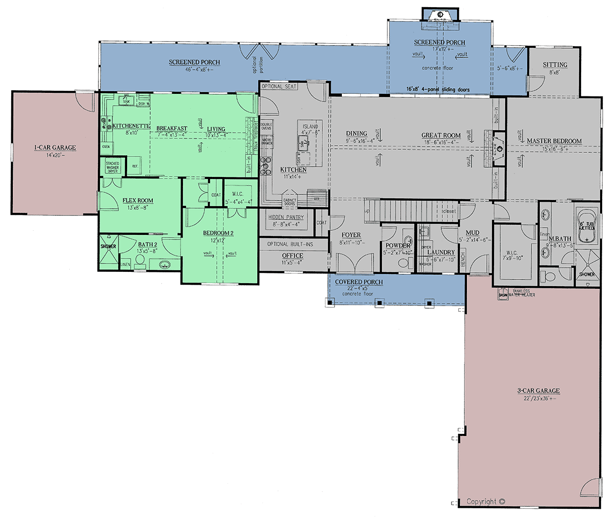 Craftsman, Farmhouse House Plan 52030 with 4 Beds, 4 Baths, 4 Car Garage Level One