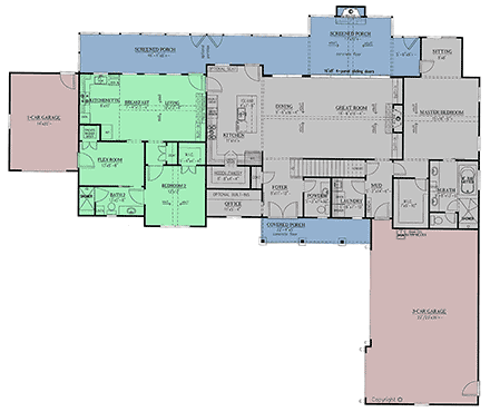 Craftsman, Farmhouse House Plan 52030 with 4 Beds, 4 Baths, 4 Car Garage First Level Plan
