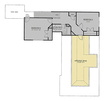 Craftsman, Farmhouse House Plan 52030 with 4 Beds, 4 Baths, 4 Car Garage Second Level Plan