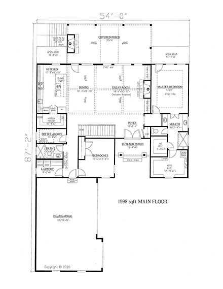 Craftsman, Farmhouse House Plan 52031 with 4 Beds, 4 Baths, 3 Car Garage First Level Plan