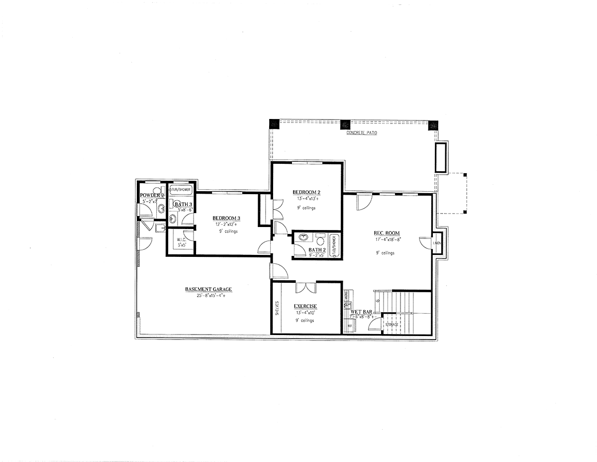 Craftsman, Traditional House Plan 52033 with 3 Beds, 4 Baths, 4 Car Garage Lower Level Plan