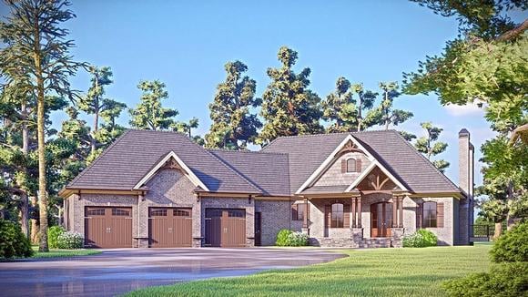 Craftsman, Traditional House Plan 52033 with 3 Beds, 4 Baths, 4 Car Garage Elevation