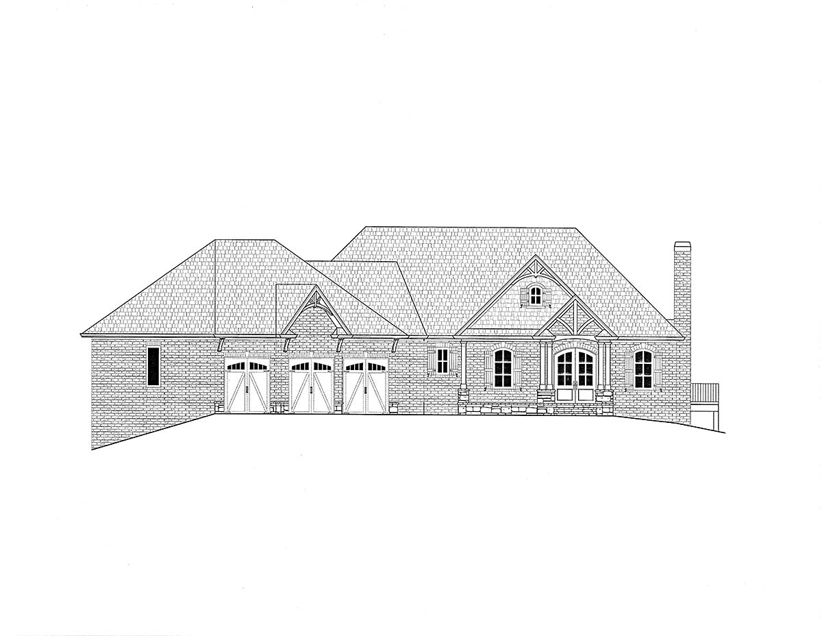 Craftsman, Traditional Plan with 3122 Sq. Ft., 3 Bedrooms, 4 Bathrooms, 4 Car Garage Picture 2