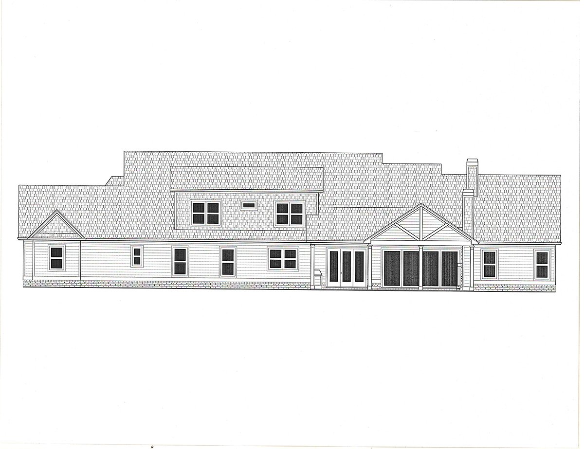 Craftsman, Farmhouse Plan with 3075 Sq. Ft., 4 Bedrooms, 4 Bathrooms, 5 Car Garage Rear Elevation