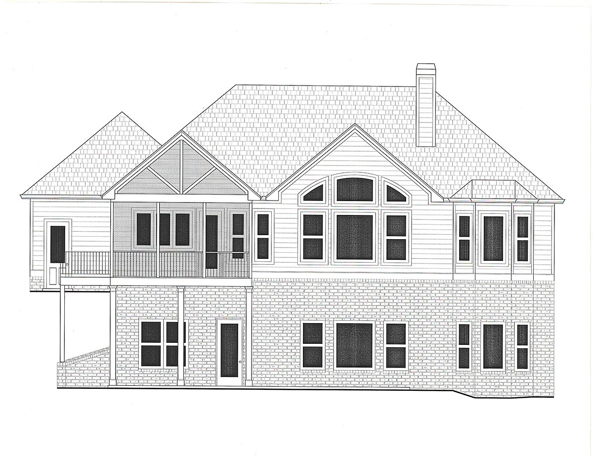 Craftsman, Traditional Plan with 3005 Sq. Ft., 3 Bedrooms, 4 Bathrooms, 3 Car Garage Rear Elevation